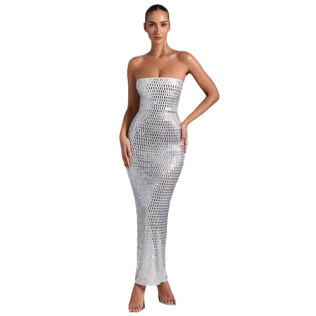 Fashion Rhinestone Sexy Tube Top Skinny Sheath Dress