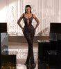 Fashionable Gloves Luxury Colorful Crystals Mesh Cinched Sling Dress