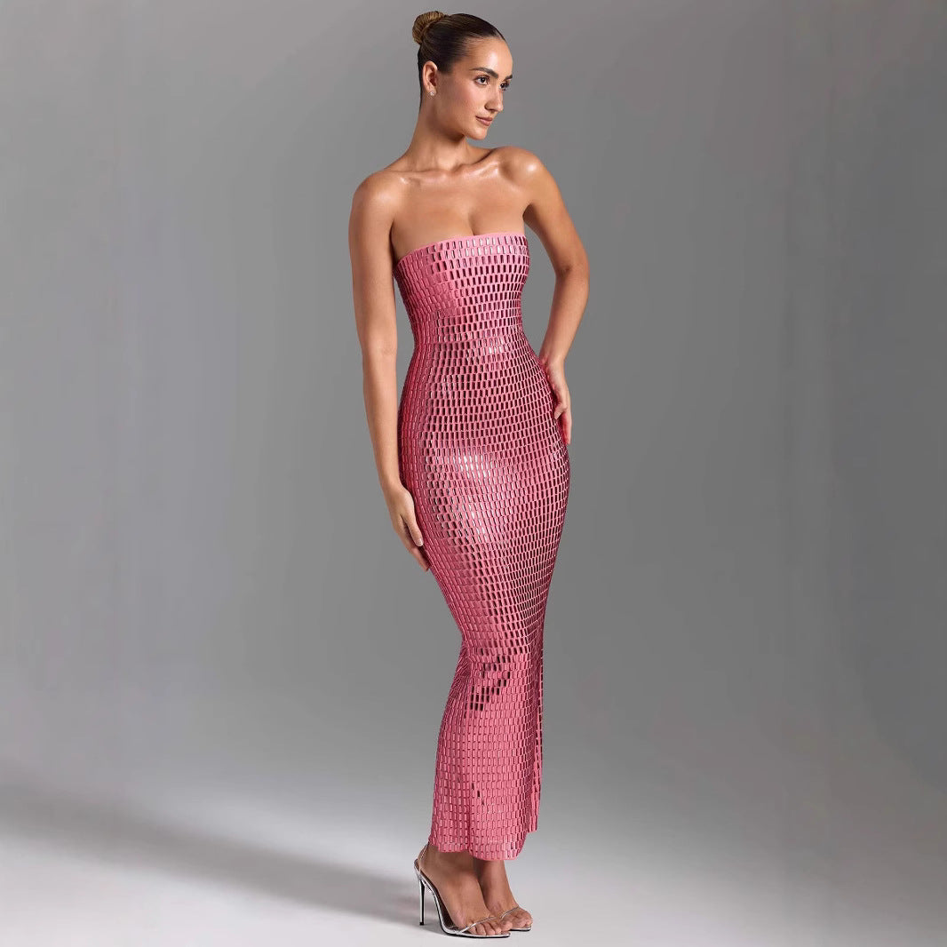 Fashion Rhinestone Sexy Tube Top Skinny Sheath Dress