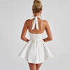 Deep V-neck Sleeveless Women's Halter Bow Cinched Short Dress