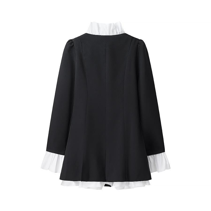 Patchwork Solid Color Buttons A- Line Suit Shirt Dress