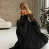 Women's Long Sleeve Transparent Lace Black Prom Dress