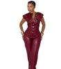 New Women's Trousers Sleeveless Leather Jumpsuit