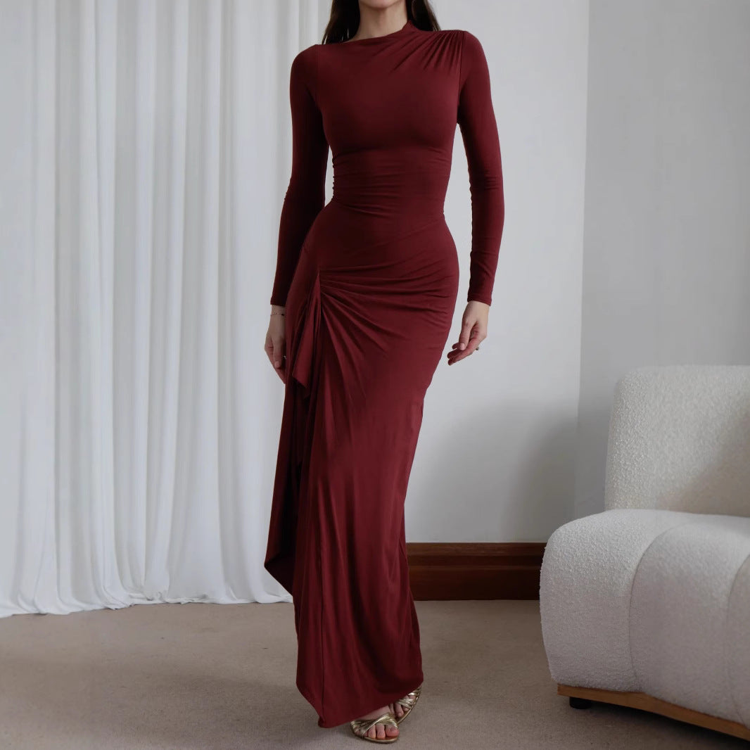 Slim-Fit Asymmetric Split Long Sleeve Dress