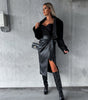 Split Lace-up High Waist Sexy Sheath Punk Leather Skirt