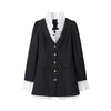 Patchwork Solid Color Buttons A- Line Suit Shirt Dress