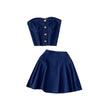 Denim Tube Top Top Two-piece Set High Waist A- Line Skirt
