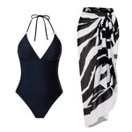 Lace-up One-piece Swimsuit Black And White Set Swimwear