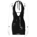 Hot Girl Halter Sheath Dark Black Dress Women