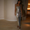 Personality Street Sequined Square Collar Sling Party Dress