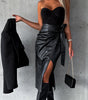 Split Lace-up High Waist Sexy Sheath Punk Leather Skirt