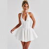 Deep V-neck Sleeveless Women's Halter Bow Cinched Short Dress