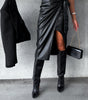 Split Lace-up High Waist Sexy Sheath Punk Leather Skirt