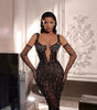 Fashionable Gloves Luxury Colorful Crystals Mesh Cinched Sling Dress