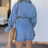 Fashion Women's Wear Denim Shirt Deep V Long Sleeve Suit