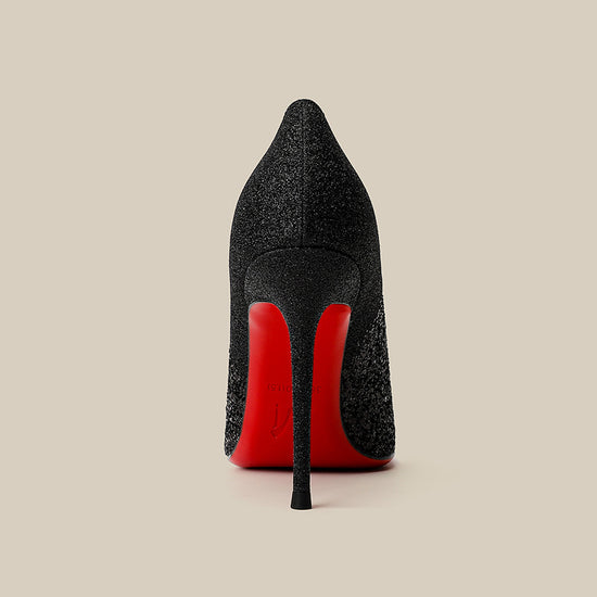 Super Pointed Shiny High Heels – Black & Silver Sequins