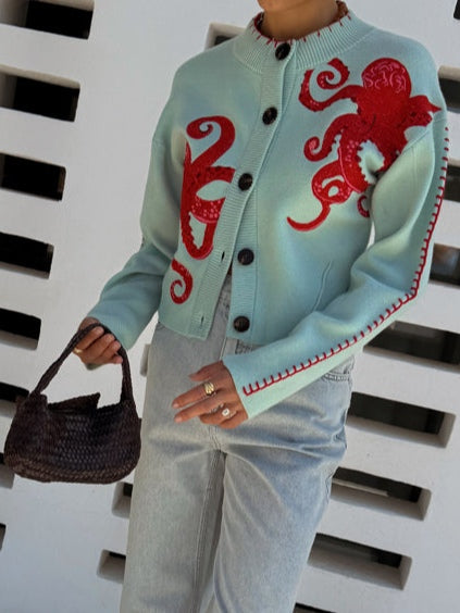 Mira | Women's Knit Cardigan with Octopus Pattern and Button Front