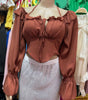 Women's Off-shoulder Shoulder-baring Halter Bell Sleeve Shirt