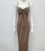 Net Drill Rhinestone Split Strap Dress