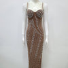 Net Drill Rhinestone Split Strap Dress