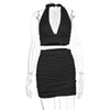 2pcs Women's Dress Suit: Halter Lace-up Top & Pleated Hip-covering Skirt