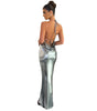 Metallic Halter Backless Swing Dress