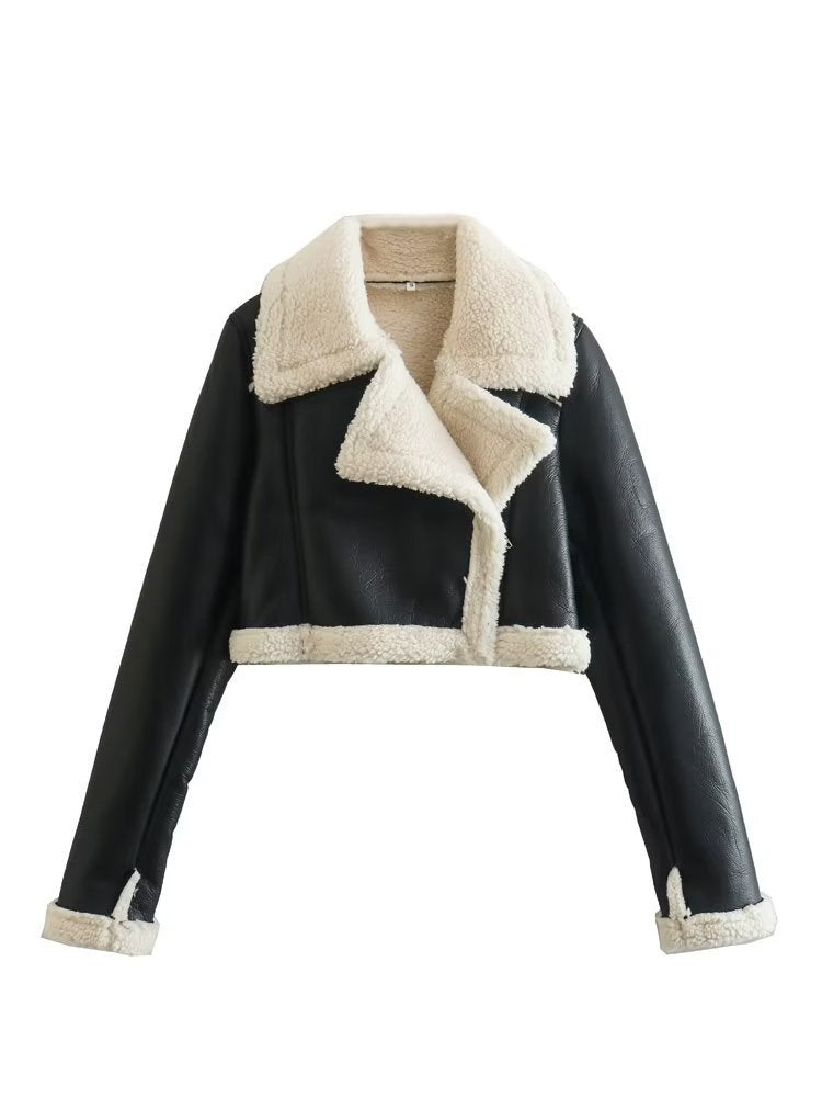 European And American Style Double-sided Loose Short Zipper Fur Integrated Jacket