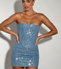 Fashion Denim Sequined Tube Top Wide Leg Pants Suit