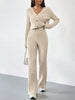Two-piece Women's V-neck Short Knitted Cardigan Bootcut Trousers Versatile Casual Women's Clothing