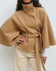 Winter High Neck Batwing Sleeve Coat With Belt Fashion Loose Elegant