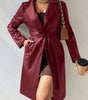 PU Long Sleeve Jacket Women's Slim Fit Long Trench Coat