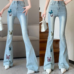 Printed Butterfly Slightly Flared Jeans Female