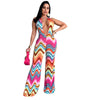 Multicolor Wave Deep V Bare Back High Waist Casual Pants