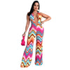 Multicolor Wave Deep V Bare Back High Waist Casual Pants