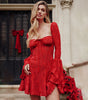 Lace Square Collar Bell-Bottom Long Sleeve A-Line Dress for Women