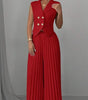Women's Summer Sleeveless Suit – Button Vest & Pleated Pants Set