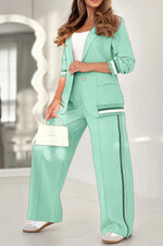 Women’s 2-Piece Suit Set – Blazer & High Waist Wide Leg Pants Office Outfit