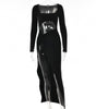 Langärmliges, ausgehöhltes Kleid mit U-Ausschnitt und Schlitz für Damen