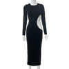 Women's Solid Color Long Sleeve O Neck Hollow Dress