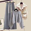 Women’s Autumn/Winter Knitted 3-Piece Set – Vest, Sweater & Wide-Leg Pants