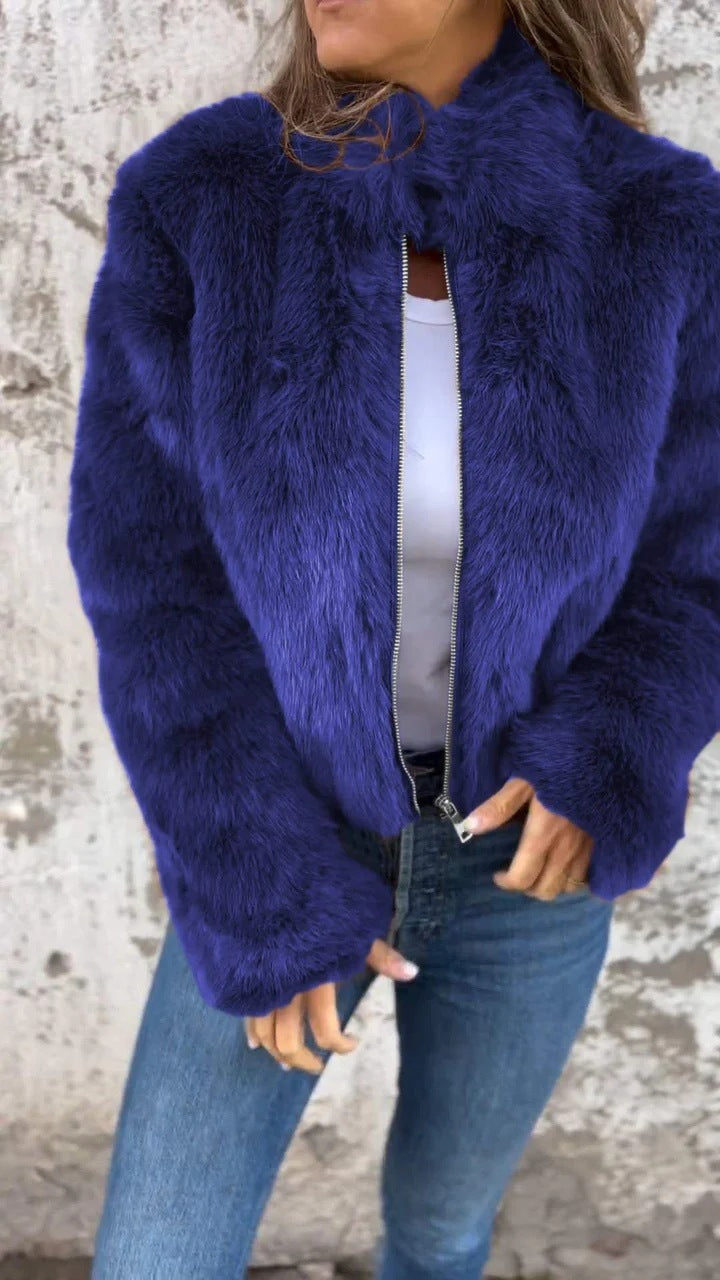 Women's Imitation Fur Turtleneck Zipper Jacket