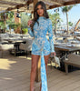 Women's Long Sleeve Printing Color Contrast Skinny Sheath Dress