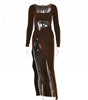 Langärmliges, ausgehöhltes Kleid mit U-Ausschnitt und Schlitz für Damen