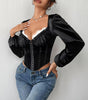 See-through Mesh Patchwork Lace Chest Cotton Long-sleeved Top