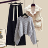 Women’s Autumn/Winter Knitted 3-Piece Set – Vest, Sweater & Wide-Leg Pants