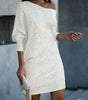 Fashion Oblique Shoulder Sequins Dress Ins Long-sleeved Dresses