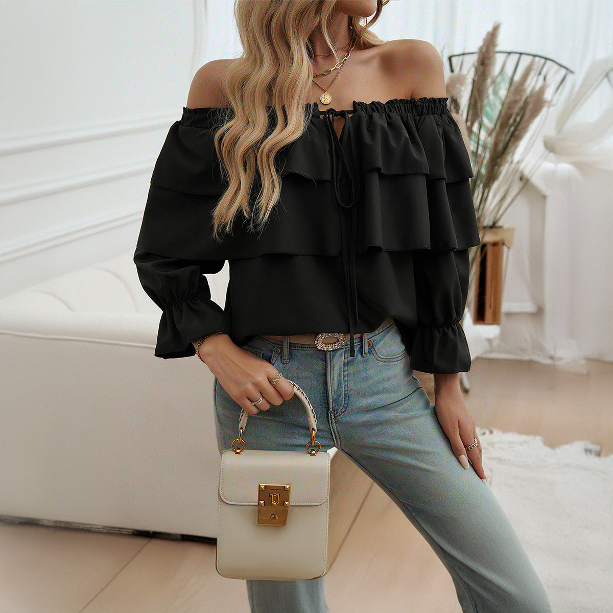 Off-Shoulder Top mit Bischofsärmeln