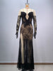 Black Bandeau Slim-fit Lace Mesh Tight Split Long Sheath Dress