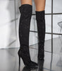 Pointed Toe Diamond Stiletto Heel Side Zipper Over-the-knee High Boots