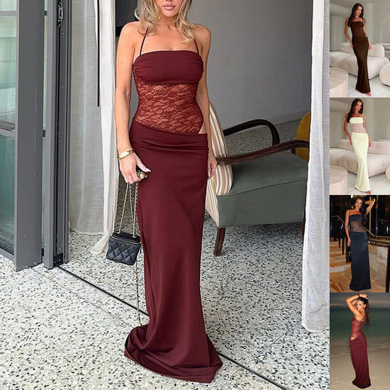 Y2K Lace Suspender Maxi Dress – Sexy Party & Evening Wear for Women